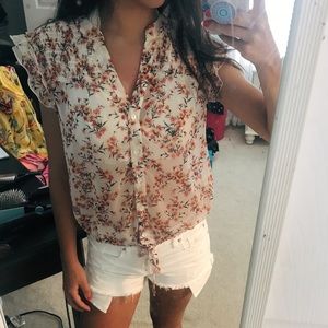 White Floral Tie Front Shirt